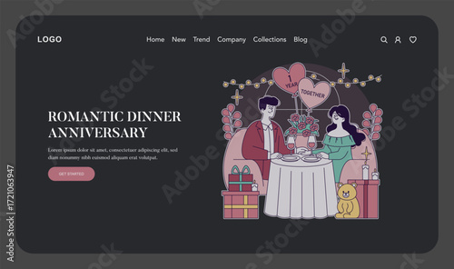 Romantic Dinner Anniversary Vector Illustration
