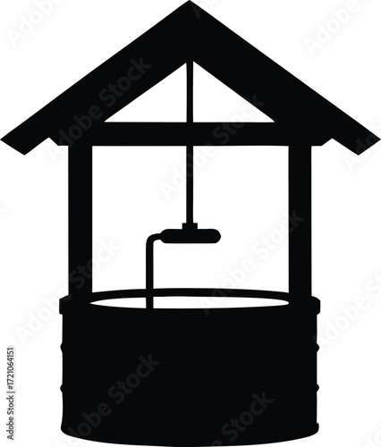 vintage water well silhouette vector, old stone well illustration
