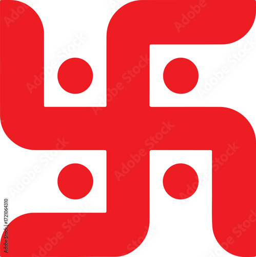 Red Swastika Symbol with Four Red Dots on White Background