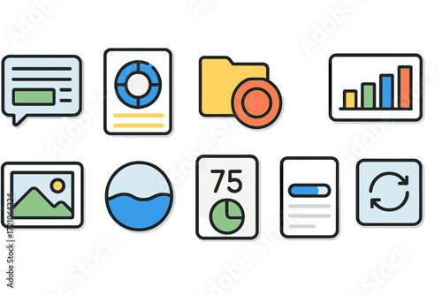 Business, office line icon set. productivity, organization, data visualization icons