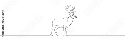 Deer line art. Reindeer continuous one line drawing.