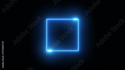 Glowing neon square frame blue color laser line animation isolated on black background