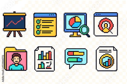 Business, analytics flat icon set. data analysis, growth, strategy icons in flat style