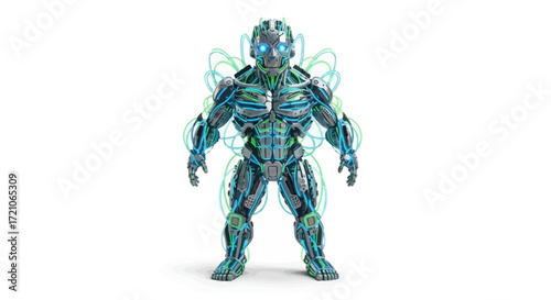 Futuristic cyborg with glowing accents, ready for advanced tech concepts and cutting-edge robotics designs in the digital age of artificial intelligence