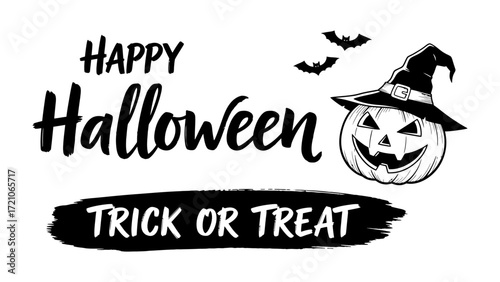 Halloween Greeting with a Spooky Twist: An illustrated Halloween greeting with a jack-o'-lantern wearing a witch hat, invites you to Trick or Treat.