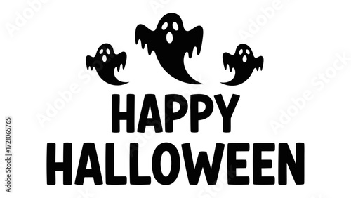Halloween Celebration Design: A spooky Halloween-themed design, perfect for conveying a festive atmosphere with ghost illustration and a stylized HAPPY HALLOWEEN message. 