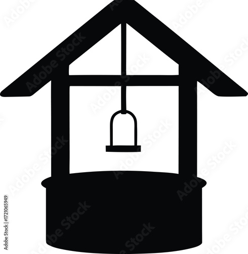 vintage water well garden pump silhouette vector, traditional well icon illustration
