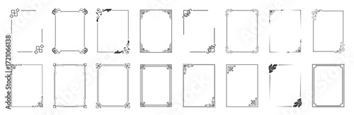 Ornamental label frames. Decorative vintage frames and retro borders. Wedding and museum picture ornaments. Vector set of elegant frames and design elements on transparent background