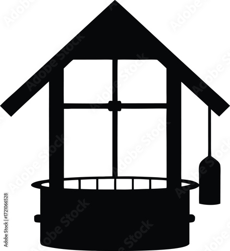 vintage well historic structure symbol vector, village well silhouette illustration
