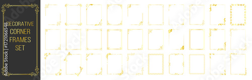 Golden ornamental label frames. Decorative vintage frames and retro borders. Wedding and museum picture ornaments. Vector set of elegant frames and design elements