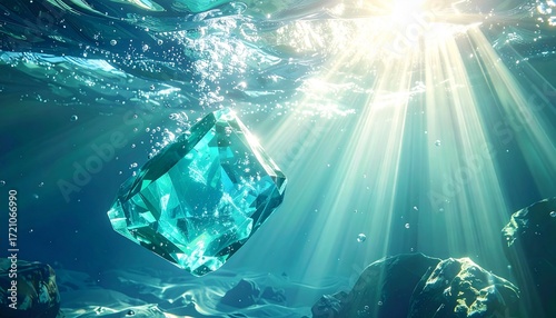 Wallpaper Mural 水中に沈む、光り輝くアクアマリンGenerated image Torontodigital.ca