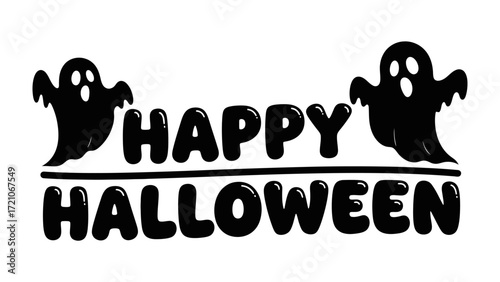 Halloween's Spooky Greeting: A cheerful message of Happy Halloween is displayed, accompanied by adorable cartoon ghosts, embodies festive spirit. 