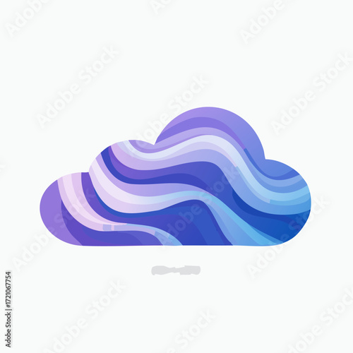 Stylized cloud icon with flowing gradient wave lines in lavender and periwinkle, right-side copy space for cloud computing ads
