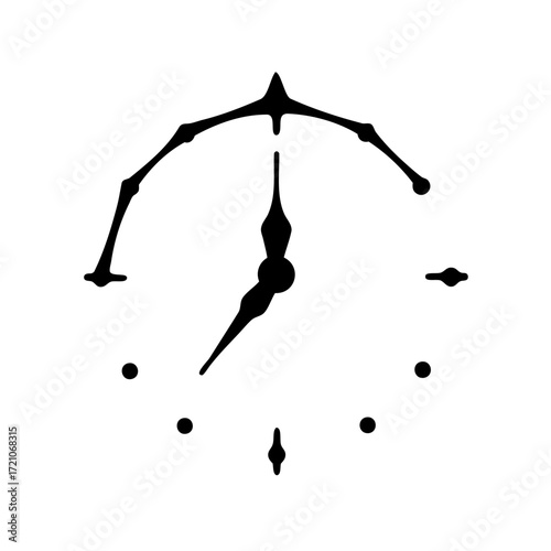 Stylized Clock Face with Abstract Hands Indicating a Specific Time, Black and White