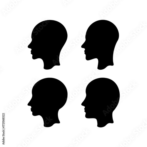 Four Black Head Silhouettes Showing Different Head and Facial Features