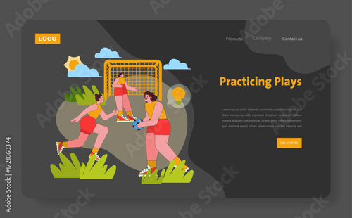 Team Practicing Handball with Energy Vector Illustration