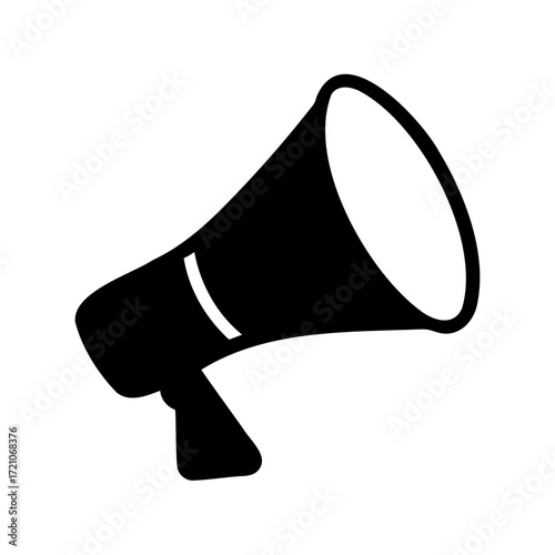Black silhouette illustration of a bullhorn, speaker for announcements and communication