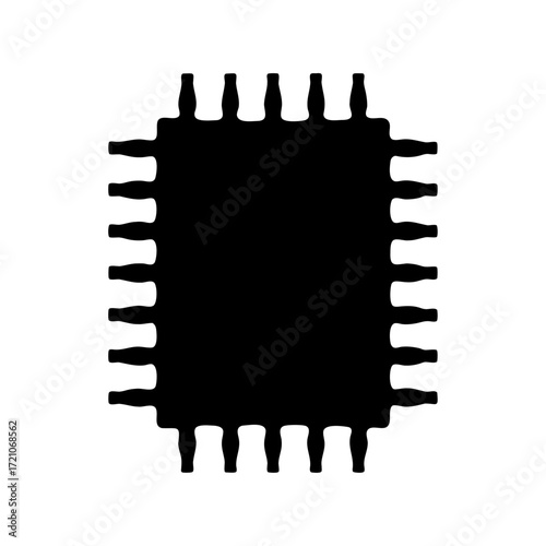 Silhouette of integrated circuit chip with multiple leads emanating from its edges