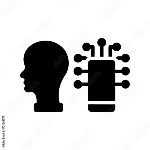 Artificial intelligence and machine learning conceptual icon representing technology and the human brain