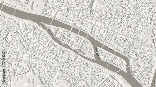 Sticker 3D render map of Paris cityscape