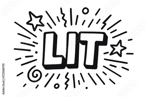 Comic style text icon set. fun, vibrant word art line icons explosive collection