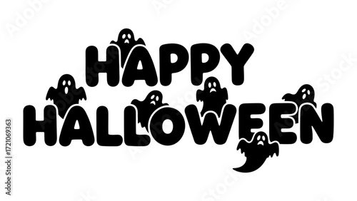 Spooky Halloween Typography: A spirited Happy Halloween greeting, creatively adorned with playful ghost silhouettes, perfect for festive promotions or announcements.