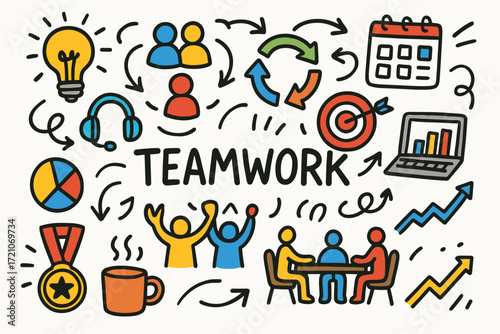 Teamwork outline icon set. collaboration, communication icons for business success