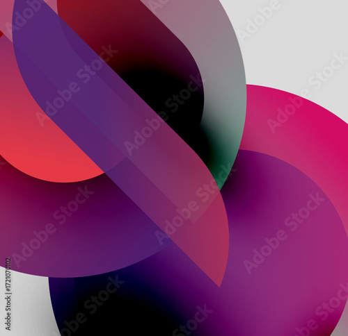 Abstract shapes overlap, creating vibrant color blends. Smooth gradients define flowing forms, dynamic composition.