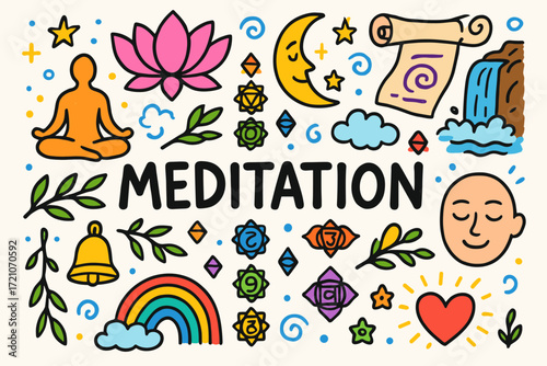 Meditation and wellness flat icon set. mindfulness, relaxation symbols flat collection.