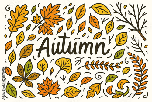 Autumn leaves, foliage outline icon set. seasonal fall nature symbols collection.