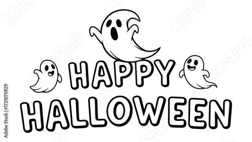 Happy Halloween Illustration: A spooky and festive illustration spells out Happy Halloween with charming, cartoonish ghosts.