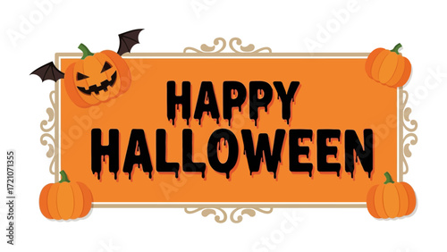 Halloween's Festive Sign: A vibrant sign heralds the joy of Halloween, adorned with grinning jack-o'-lanterns, embodies the essence of autumn, capturing the enchantment of the spooky season.