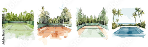 Tennis courts in different surfaces and natural settings  