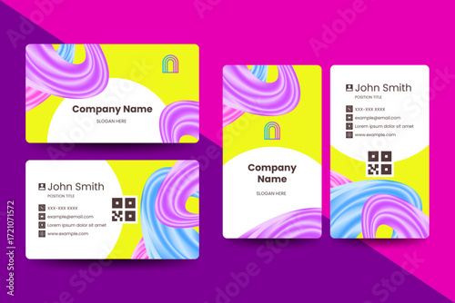 Business card design with colorful swirl patterns. Vector illustration.