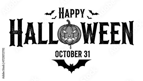 Spooky Halloween: A chilling graphic showcasing a carved pumpkin, bats, and festive typography. Designed to evoke the spirit of the holiday with a blend of fright and delight.