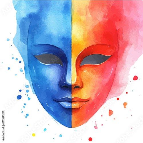 Carnival Mask, watercolor clipart vector, isolated on a white background.