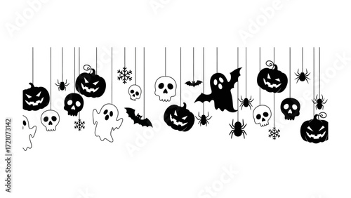 Halloween Ornaments: An array of Halloween themed ornaments are suspended from above, creating a spooky atmosphere of fun and fear. They dance playfully in mid-air, a bewitching sight. 