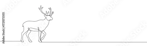 Deer line art. Reindeer continuous one line drawing.