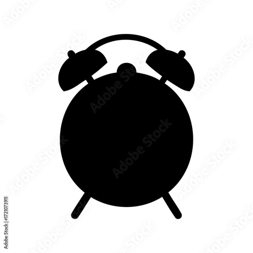 Silhouette of a classic alarm clock with bells and stand legs