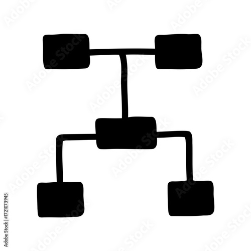 Simple handdrawn block diagram illustrating a hierarchical branching structure in black ink