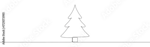Christmas Tree line art. Pine continuous one line drawing.