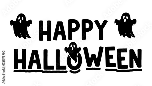 Happy Halloween: A spooky and festive greeting with ghostly figures ready for the celebrations.