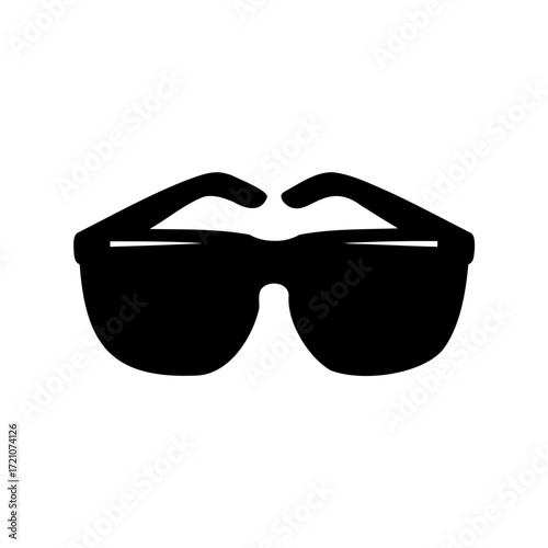 Silhouette of sunglasses against a white background providing eye protection from sun