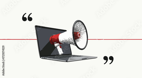 Get Your Message Out There Loudly Online With This Megaphone Emerging From a Laptop Ready to Amplify Your Voice for Maximum Impact Today