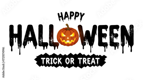 Spooky Halloween Text: A captivating Halloween-themed graphic features the iconic phrase Happy Halloween with a grinning pumpkin, beneath the words Trick or Treat.