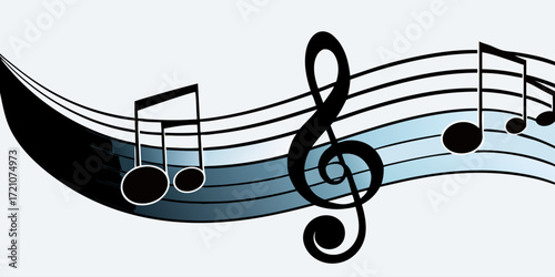 A collection of musical symbols and notation elements, including treble clef, bass clef, sharp, flat, rests, and various note values (whole, half, quarter, eighth, and sixteenth notes). The symbols ar