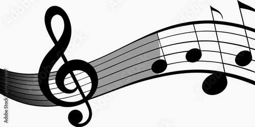 A collection of musical symbols and notation elements, including treble clef, bass clef, sharp, flat, rests, and various note values (whole, half, quarter, eighth, and sixteenth notes). The symbols ar