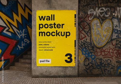 Urban poster wall with graffiti mockup