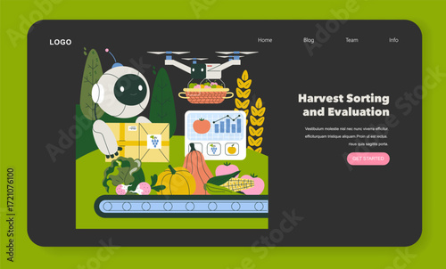 Robot and Drone Sorting Harvest Vector Illustration