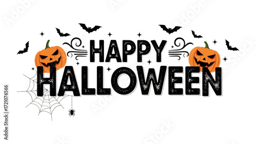 Halloween greeting: The playful image evokes the eerie yet cheerful atmosphere of Halloween, with the grinning pumpkins, bats, spiderweb, and elegant script.